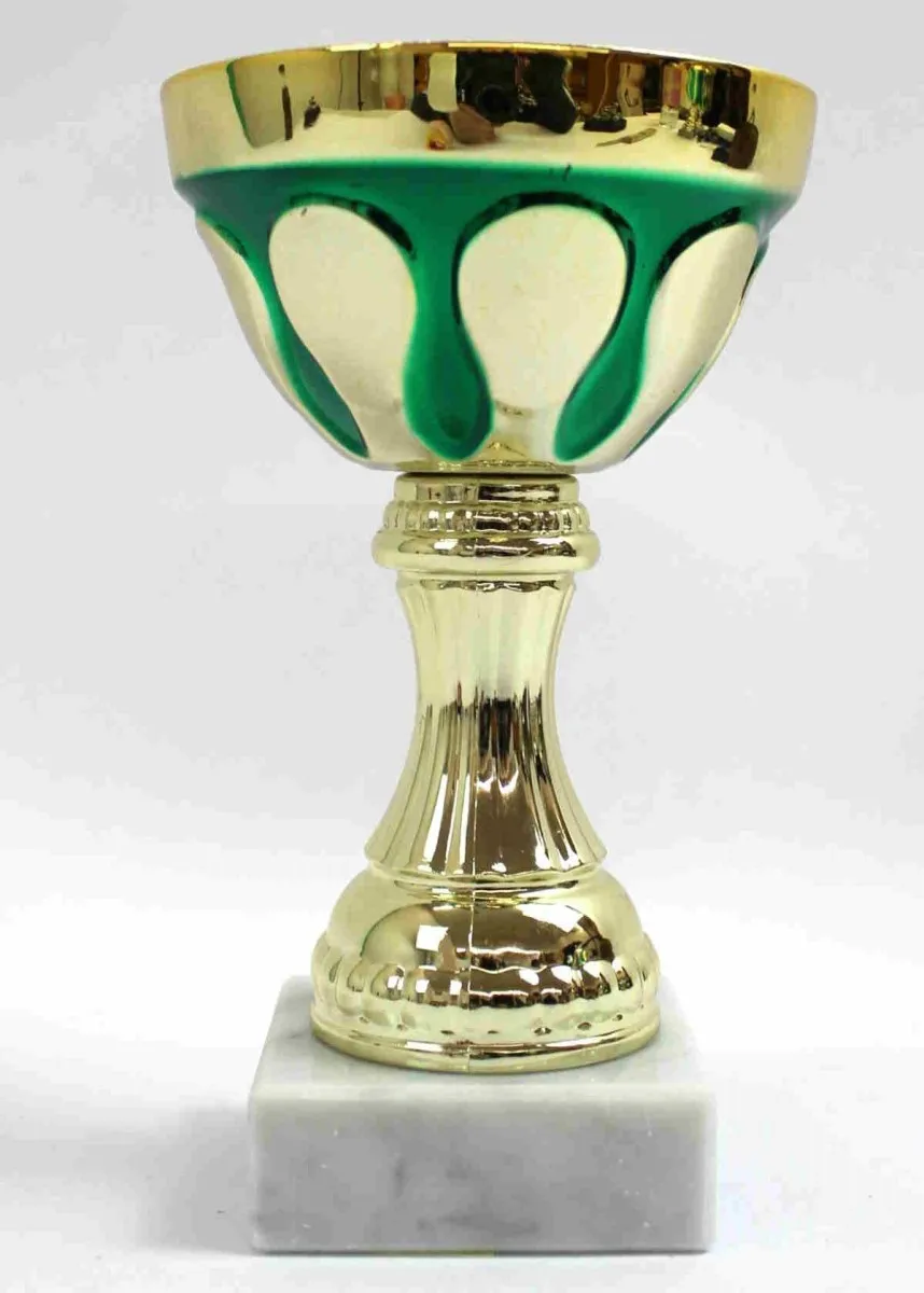 Pokal gold/grün 14 cm mit Marmorsockel