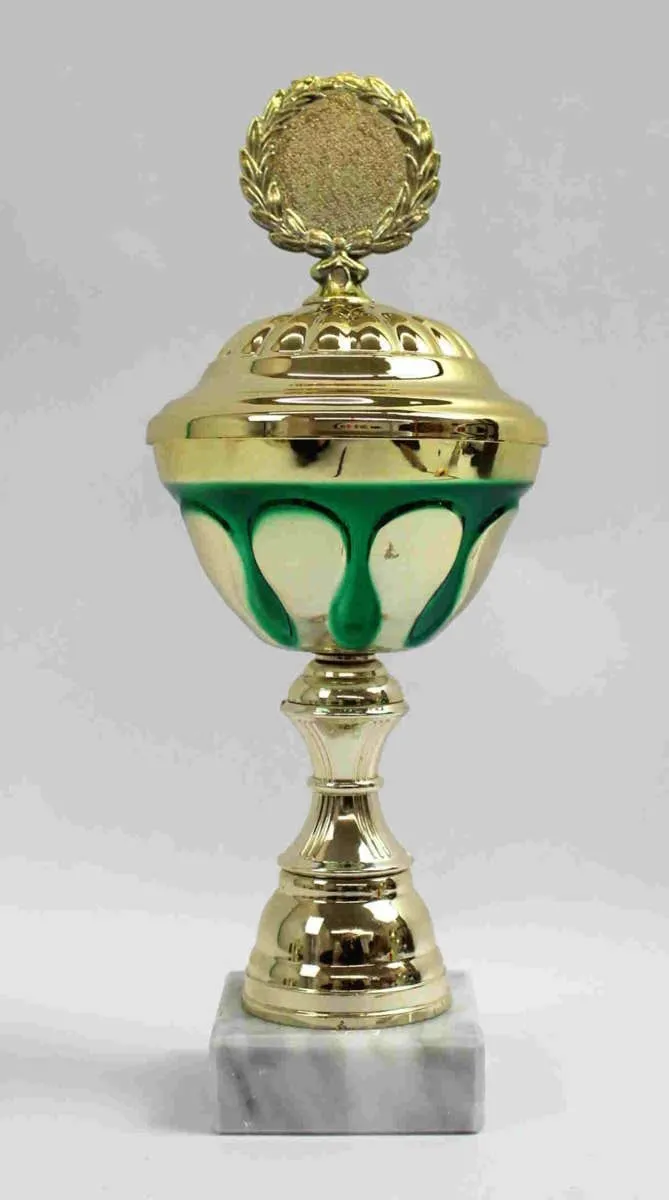 Pokal gold/grün mit Lorbeerkranz