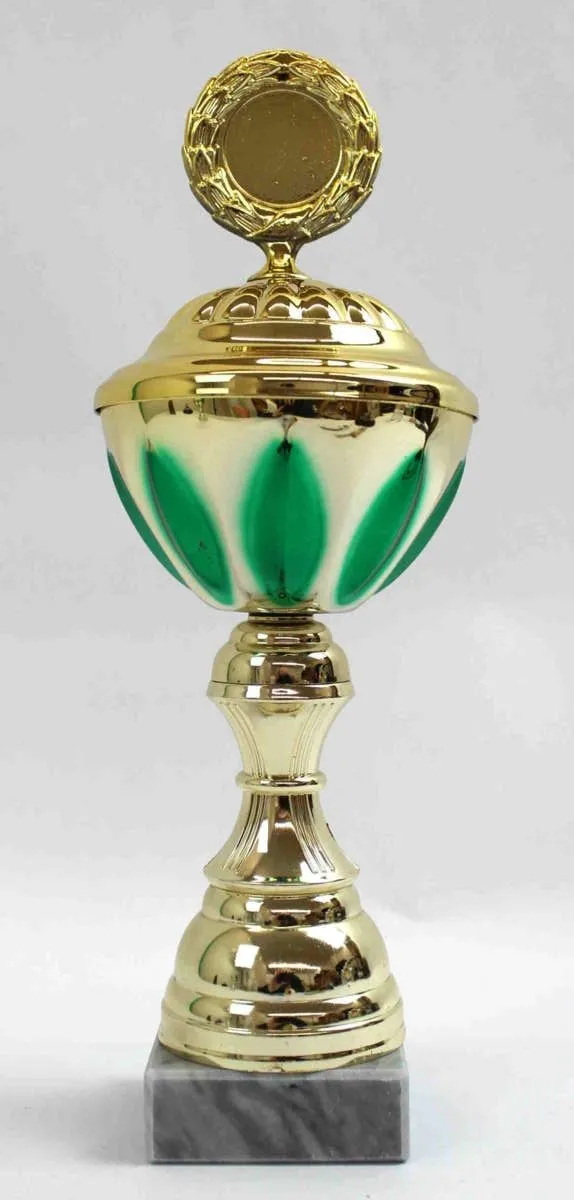 Pokal gold/grün mit Lorbeerkranz