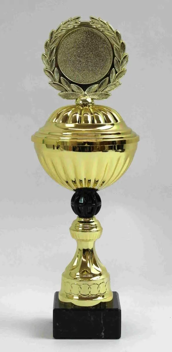 Pokal gold/schwarz mit Lorbeerblatt 31 cm