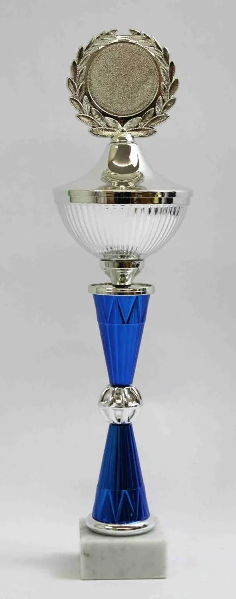 Pokal silber/blau mit Lorbeerkranz 40 cm