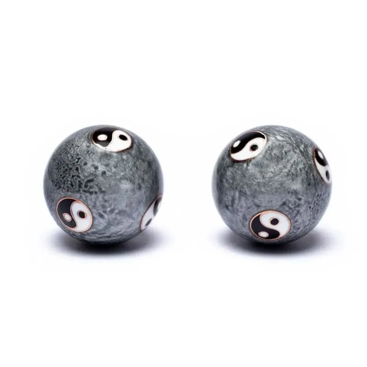 Qi Gong beads sound beads grey marbled with YingYang 4 cm