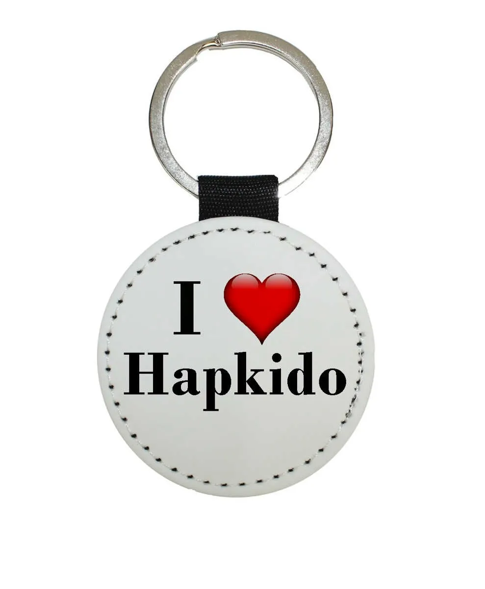 Porte-cles rond similicuir I Love Aikido