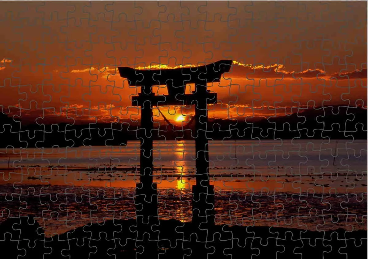 Puzzle sunset japanese gate