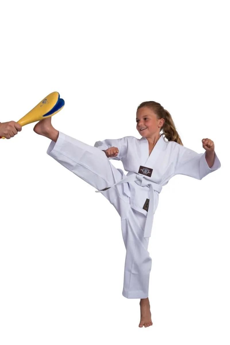 Traje de taekwondo Seúl blanco con estampado en la espalda