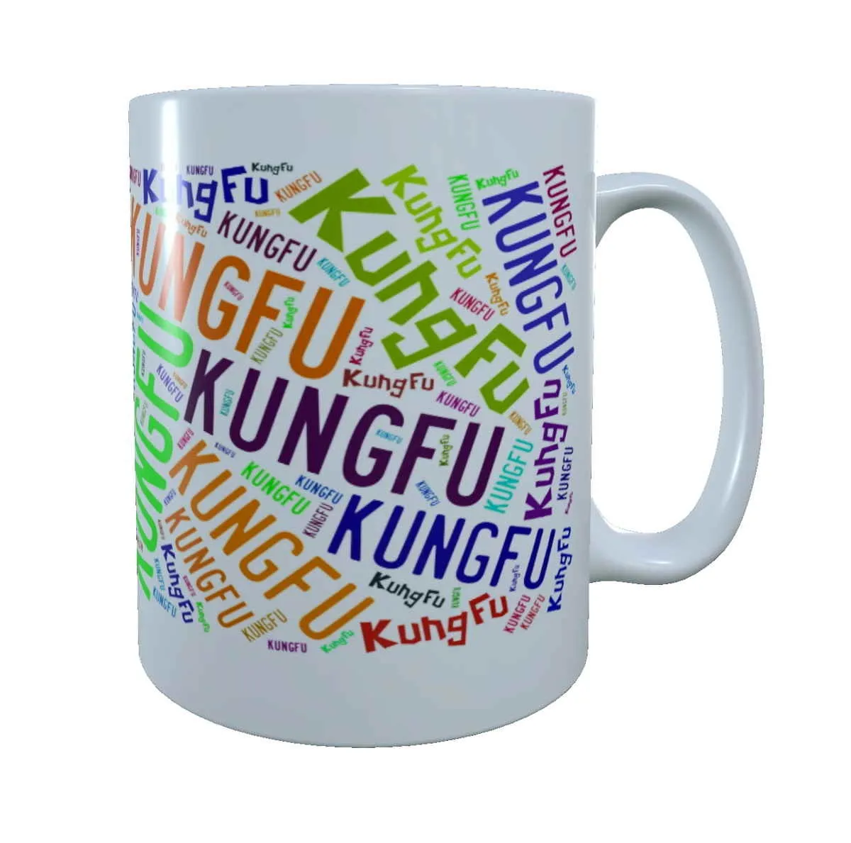 Tasse blanche imprimee avec Kung Fu multicolore