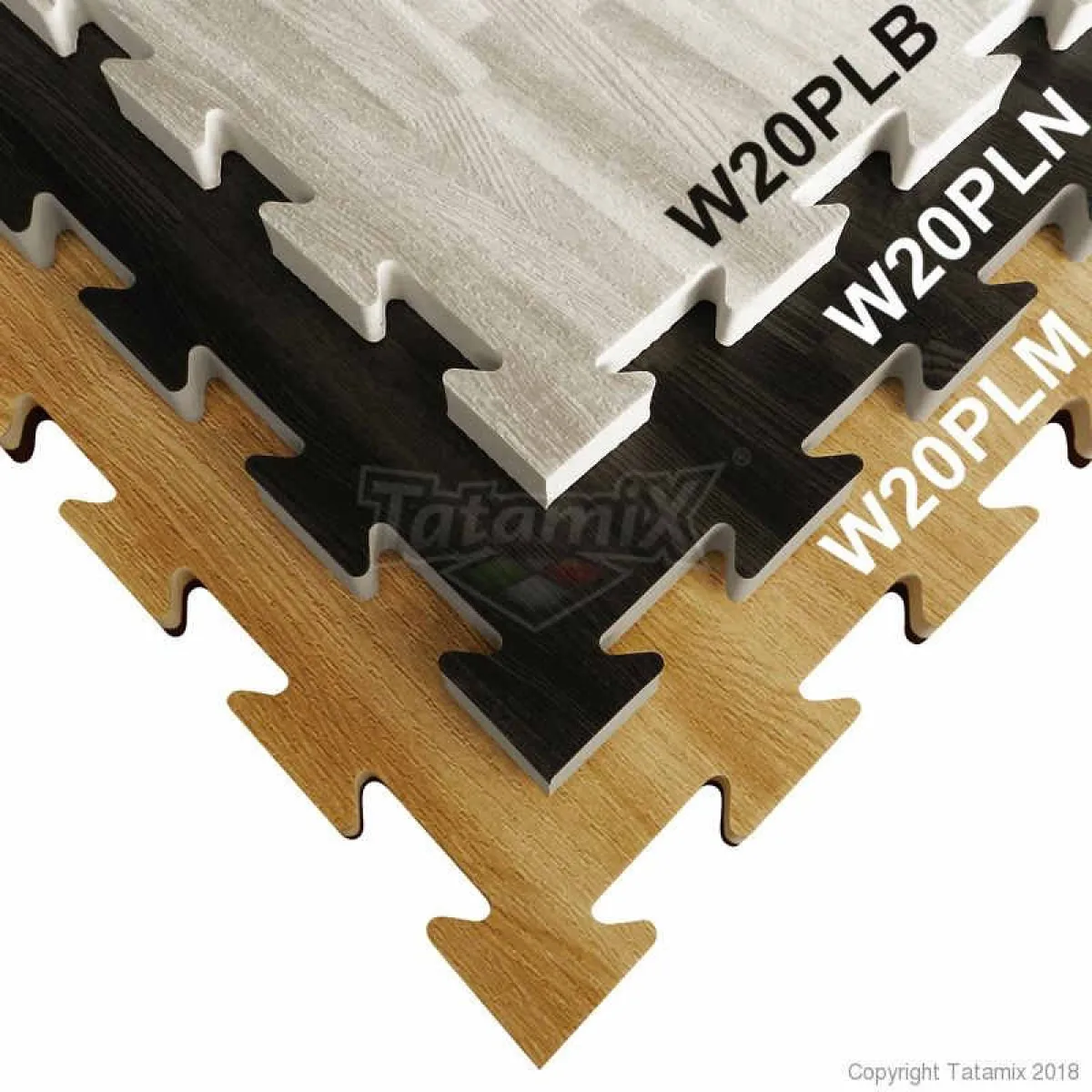 Tapis Tatami W20P aspect bois gris clair blanc/blanc 100 cm x 100 cm x 2cm