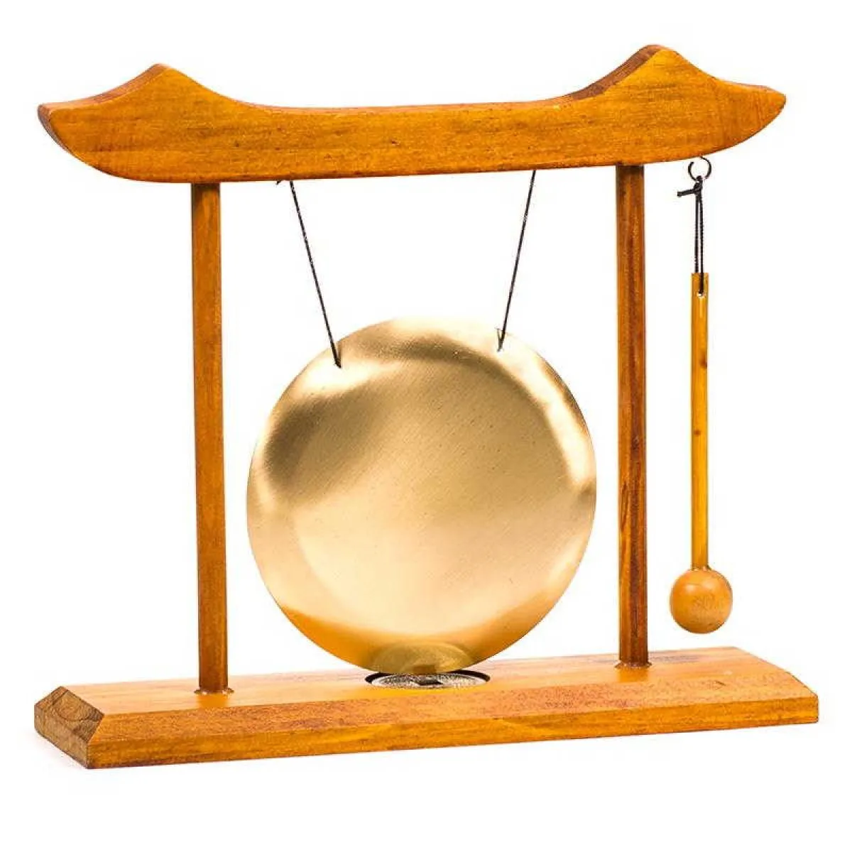 Gong de mesa con marco de madera asiática y badajo