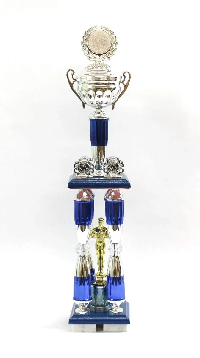 Trofeo columna azul plata 73 cm copa desafío