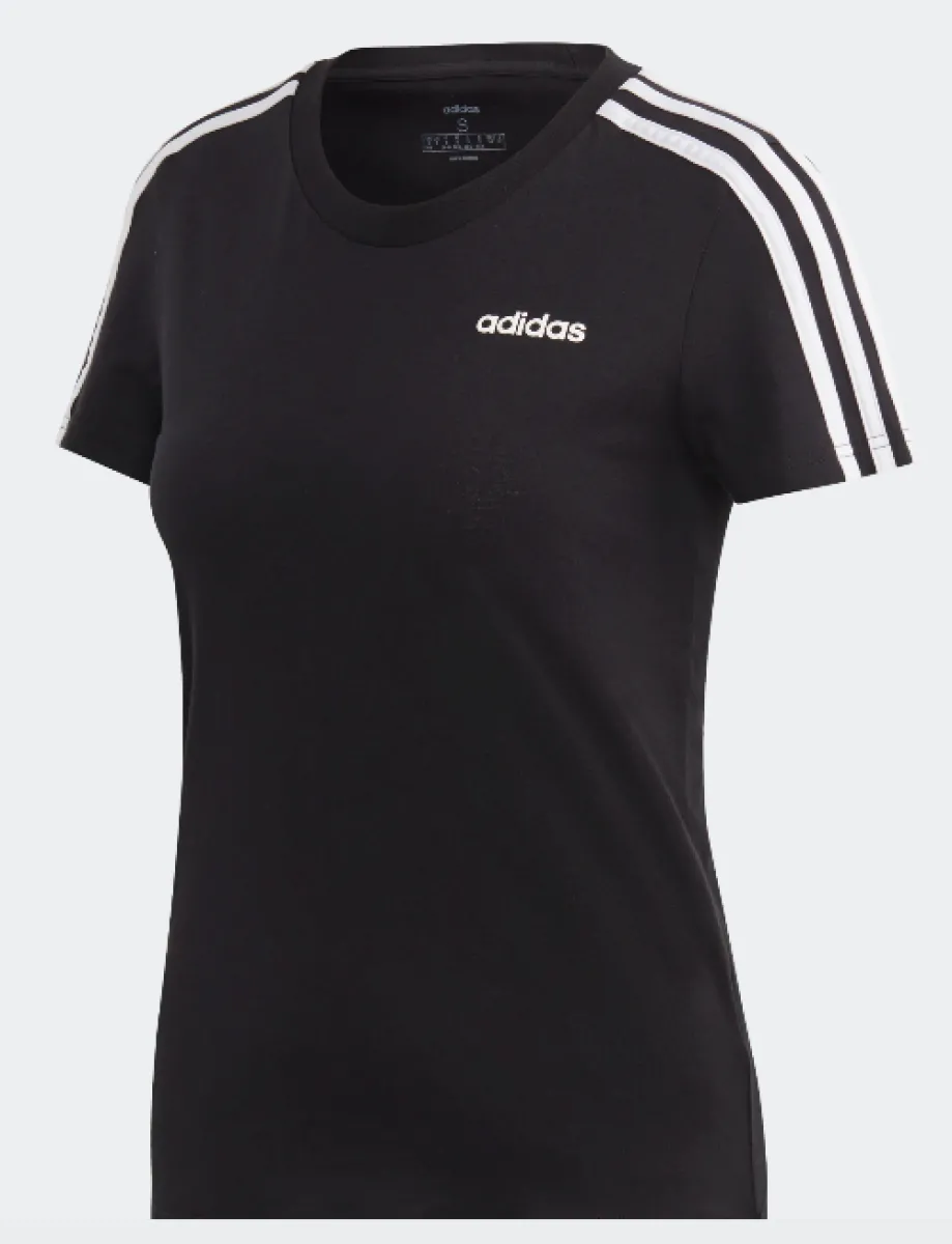 adidas T-Shirt Slim black with white shoulder stripes front