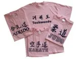 Pink T-shirt with characters and sport
