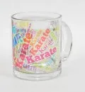 Glass mug with motif karate text