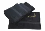 Tissu éponge noir brodé en or avec Aikido et Kanji