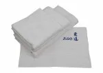 Terrycloths white embroidered in royal blue with Judo and Kanji