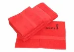 Tissu éponge rouge brodé en noir avec karaté et Kanji