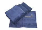 Terry towels dark blue embroidered in gold with Taekwondo and characters