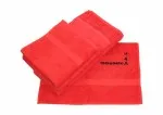Terry towels red embroidered in black with Taekwondo and characters