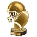 Wooden plaque trophy with American football motif in gold