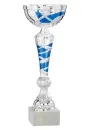 Trofeo de plastico plateado/azul con base de marmol