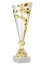 Silver goblet with gold stripes made of plastic with marble base