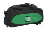 Sports bag with rucksack function in black with coloured green side inserts